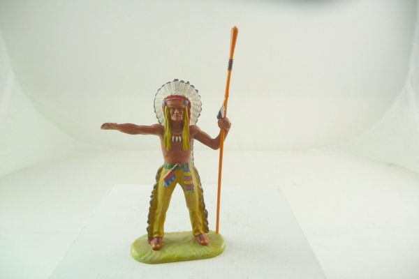 Elastolin 7 cm Indian chief standing, No. 6801, yellow trousers - nice painting