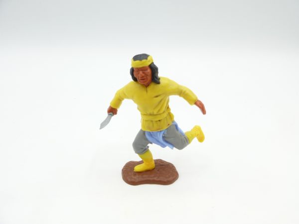 Timpo Toys Apache running, dark yellow, grey trousers, light blue bib, yellow boots