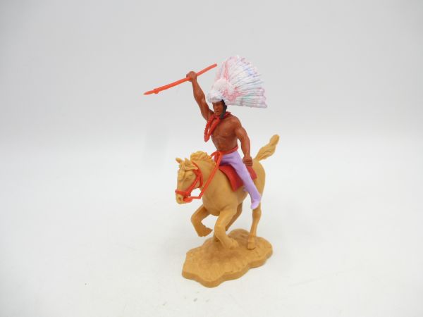 Timpo Toys Indianer auf seltenem Pferd (rote Zügel) - tolle Farbkombi