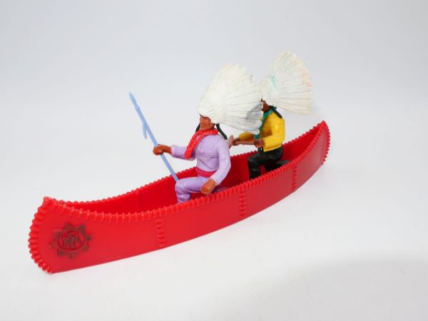 Timpo Toys Canoe with 2 Indians (red) - with rare Indian/spear with brown hands