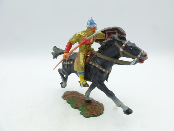 Elastolin 7 cm Norman riding with spear (red flag), No. 8876