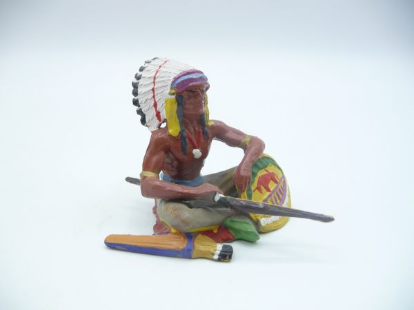 Elastolin 7 cm Chief sitting with bow, No. 6839 - nice painting