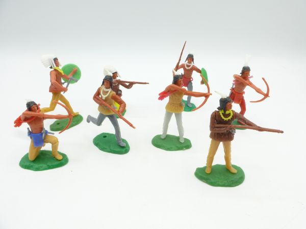 Elastolin 5,4 cm Satz Indianer zu Fuß (8 Figuren), alle mit zusätzlicher Waffe im Gurt