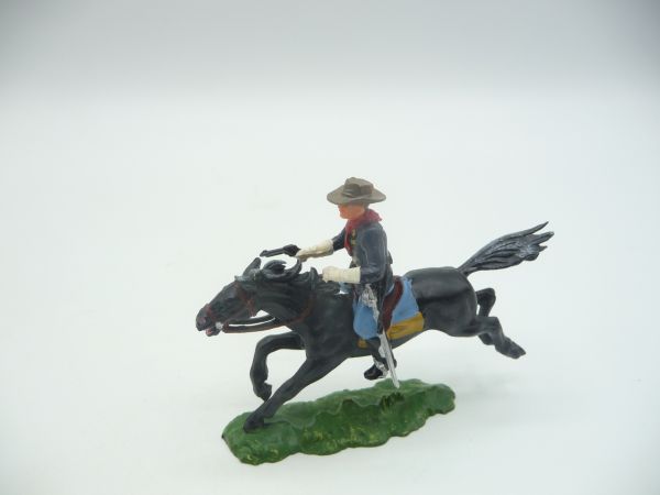 Elastolin 4 cm US cavalryman on horseback with pistol, No. 7030 - very good condition