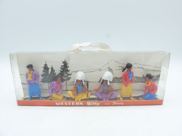 Plasty Box mit 6 Indianern (Fußfiguren) - unbespielt