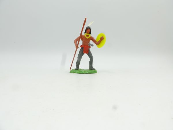 Elastolin 7 cm Indian standing with spear + shield - metal base
