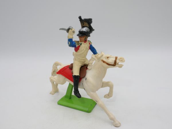 Britains Deetail Soldier riding, white/blue/black, lunging with sabre