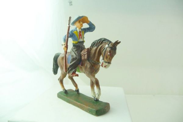 Elastolin Masse Cowboy reitend spähend, hellblaues Hemd - schöne Figur, s. Fotos