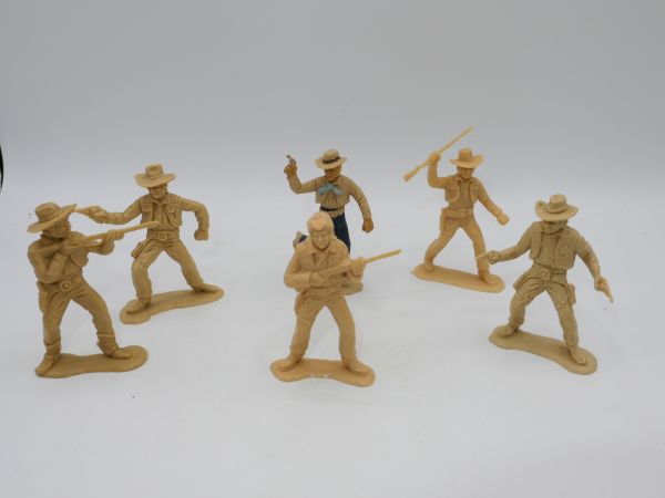Heinerle Manurba Group of Cowboys (6 figures, beige) - 1 figure partly painted