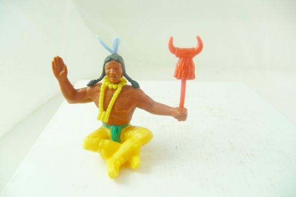 Timpo Toys Indianer 3. Version sitzend mit Stammeszeichen (rot)