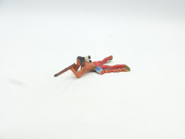 Elastolin 4 cm Indianer liegend schießend, rote Hose, Nr. 6842