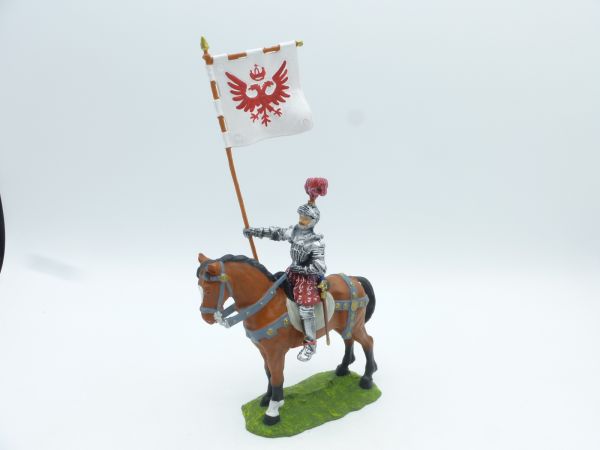 Preiser 7 cm Banner bearer on standing horse, No. 9075 - top condition