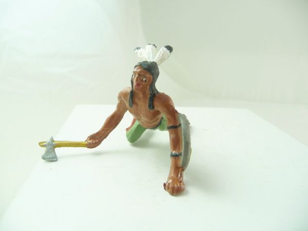 Merten 6,5 cm Indianer kriechend mit Tomahawk + Schild - seltene Position