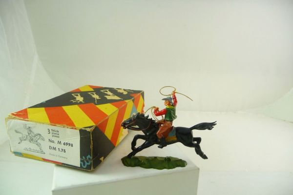 Elastolin 4 cm Cowboy on horseback with lasso, No. 6998 - orig. packaging