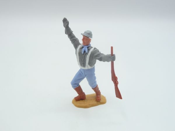 Timpo Toys Confederate Army soldier 2nd version standing, rifle sideways, arm raised