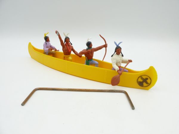 Timpo Toys Four-man canoe (egg yolk yellow, black emblem), 4 Indians
