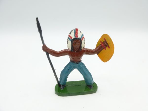 Indian with spear + shield, blue trousers (5,4 - 6 cm size)