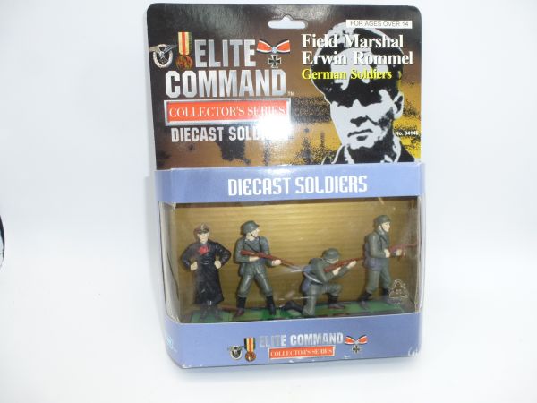 Elite Command Field Marshal Erwin Rommel + 3 Soldaten (Metall, ca. 7 cm Größe)