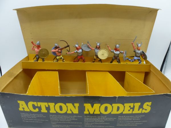 Timpo Toys Tolle Händlerbox mit 6 Wikingern auf Verkaufsdisplay