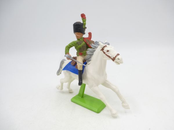 Britains Deetail Waterloo soldier riding, sabre at side, green/red uniform