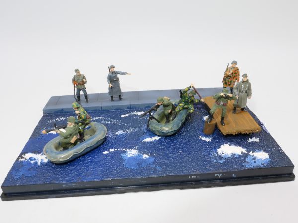 1/72 WW diorama with 2 rubber dinghies + many figures - very good painting