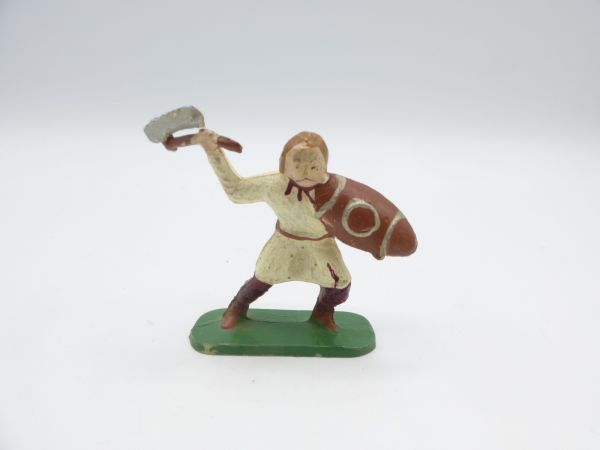 Knight with shield, lunging with battle axe (light-coloured robe)