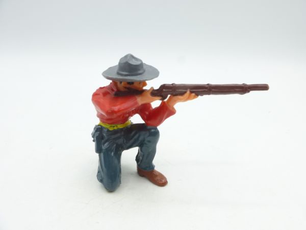 Elastolin 7 cm Cowboy 2nd version kneeling with rifle + hat, J-figure