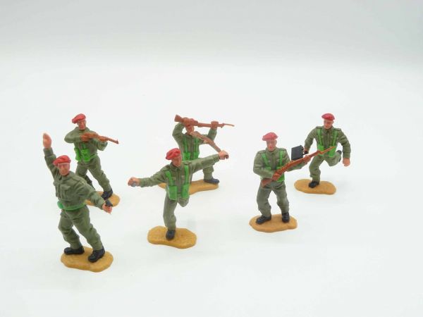 Timpo Toys 6 Englische Soldaten 2. Version, rotes Barett