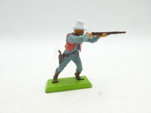 Britains Deetail Cowboy standing, shooting sideways, grey-blue/red - rare