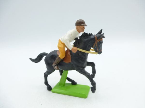 Britains Swoppets Jockey (white) on horse - with metal base
