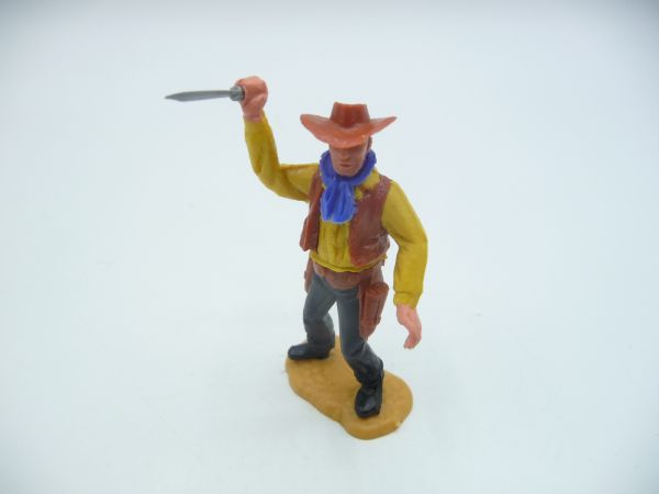 Timpo Toys Cowboy 2. version jabbing with knife - nice curry coloured hat