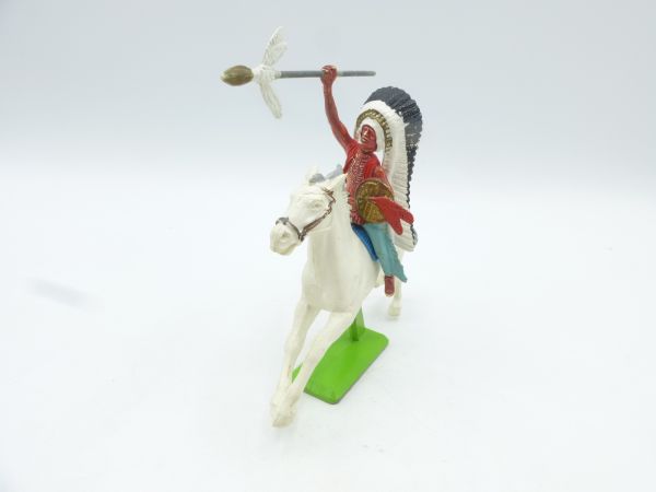 Britains Deetail Chief riding, throwing spear (long feather headdress)