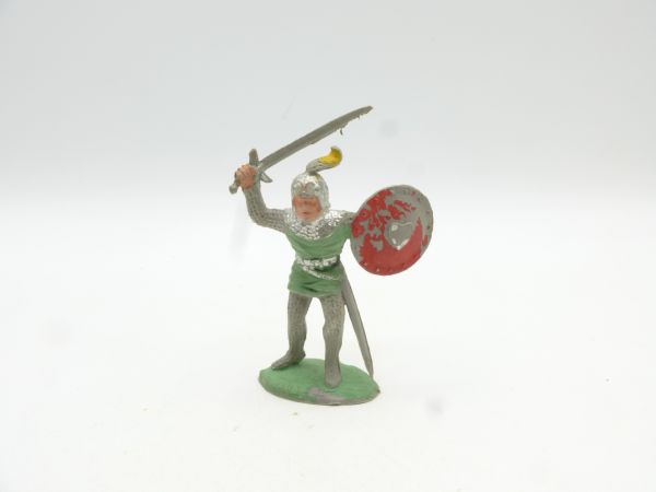 Timpo Toys Ritter stehend mit Streitaxt ausholend, grünes Oberteil
