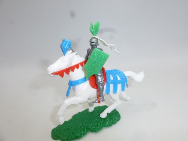 Elastolin 5,4 cm Ritter zu Pferd mit Schwert - Helmschmuck + Schild neongrün