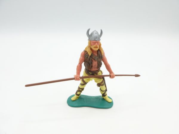 Timpo Toys Viking with fur waistcoat, holding spear in front of body