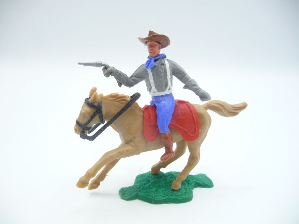 Timpo Toys Südstaatler 1. Version reitend, Pistole schießend - Pferd in seltener Farbe