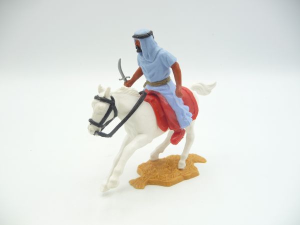 Timpo Toys Arab on horseback with dagger (light blue, red inner robe, golden belt)