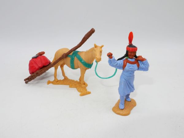 Timpo Toys Indianer mit Travois (rote Decke)