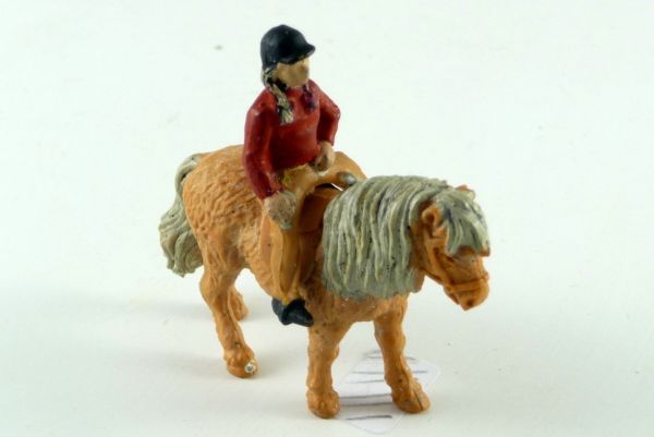 Britains Girl mounted on shetland pony No. 2081 - red