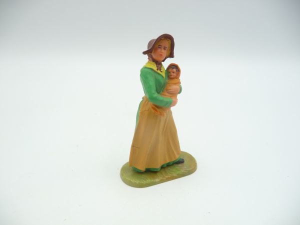 Elastolin 7 cm Settler woman with child on her arm, No. 7707 - rare with rare hat