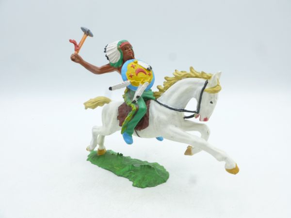 Elastolin 7 cm Indianer zu Pferd mit Steinbeil, Nr. 6843
