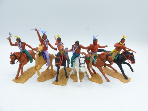 Timpo Toys Gruppe Indianer 3. Version reitend (6 Figuren)