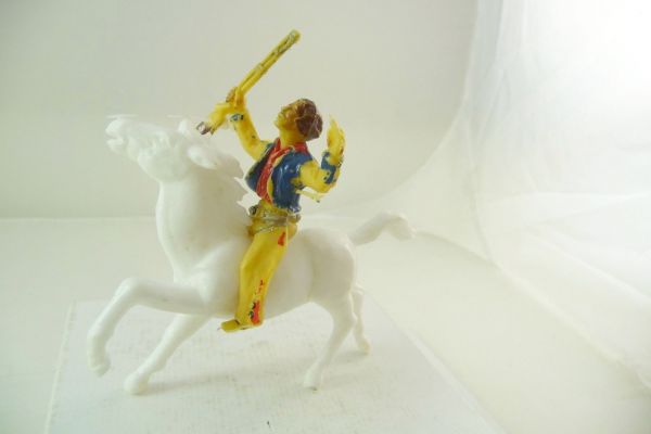 Heinerle / Domplast Cowboy on horseback, rifle up, hit by arrow