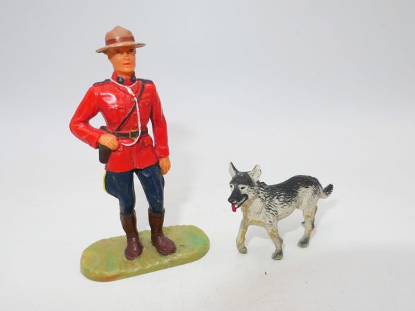 Elastolin 7 cm Mountie / Canadian standing with shepherd dog, No. 6930 + 6931