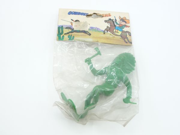 Chief with knife + tomahawk, green (13 cm height, similar to Marx) - orig. packaging