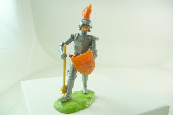 Elastolin 7 cm Ritter mit Streitkolben + Schild, orange