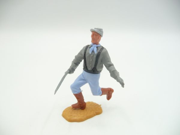 Timpo Toys Confederate Army soldier with black braces, walking with sabre