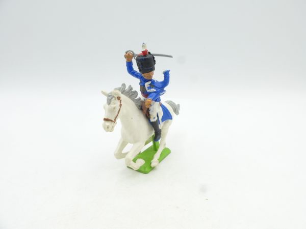 Britains Deetail Waterloo soldier on horseback, lunging sabre, blue uniform