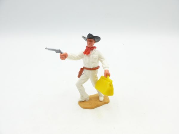 Timpo Toys Cowboy 2. Version stehend mit Geldtasche (gelb, nicht Timpo) + Pistole