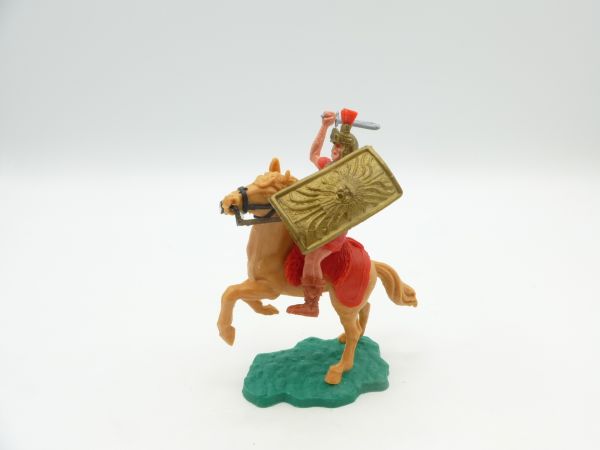 Timpo Toys Römer reitend, rot, Kurzschwert oben haltend - schönes Pferd